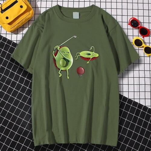 Cotton Funny Avocado Cartoon Prints T-shirts Leisure Wild Mens Short Sleeve Casual Casual Tee Clothes Loose Male T Shirts