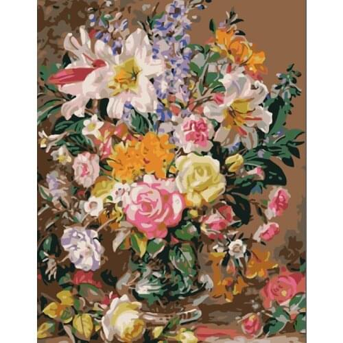 Painting By Numbers DIY Dropshipping 40x50 50x65cm Charming Rose Lily flowers Flower Canvas Wedding Decoration Art picture Gift