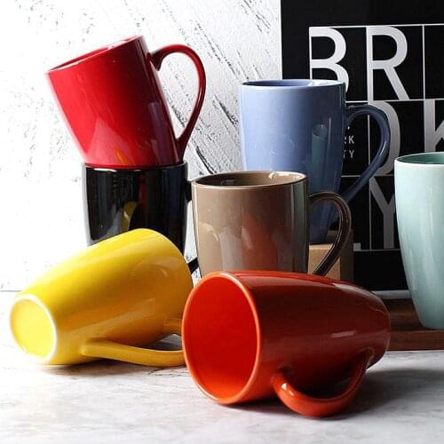 Ceramic Solid Color Milk Coffee mug Black Orange Red Yellow Blue Brown Green Home Office Drinkware Tea Mugs Kitchen Tableware