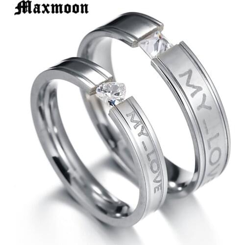 Maxmoon Engraved my Love Couple Rings Stainless Steel Engagement Wedding Rings for Men Women