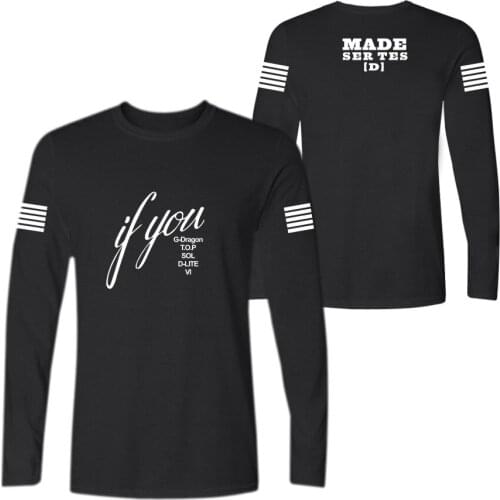 Kpop Bigbang album Made red stirpes t shirt long sleeve crewneck gd taeyang t-shirt casual plus size tshirt tops k-pop t shirts