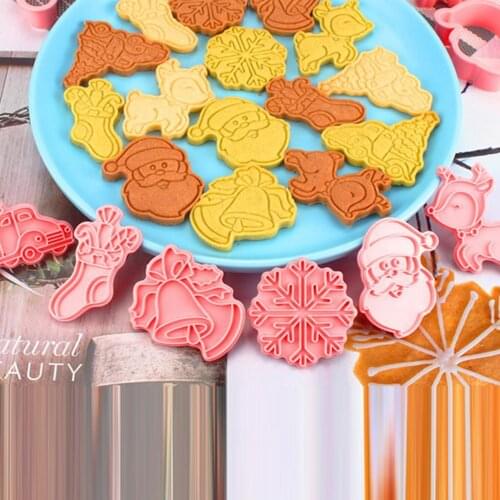 Mini 6Pcs/Set Premium 3D Biscuit Plunger Mold Pink Biscuit Mold Non-Deform for Kitchen
