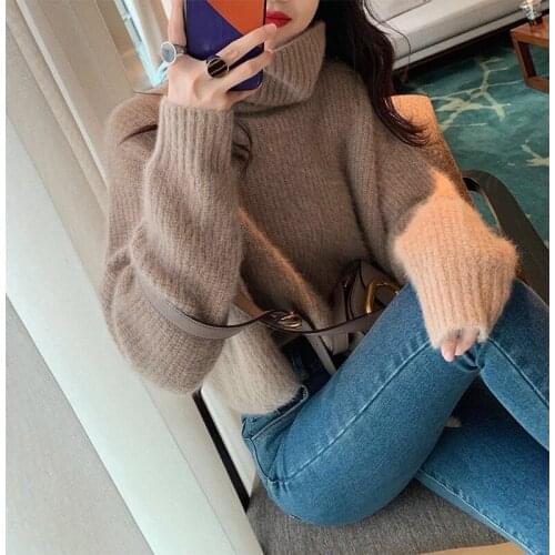 2020 New Autumn and Winter Womens Loose Fashion Short High-neck Warmth Thickened Hedging Knitted Bottoming Lazy Sweater Top