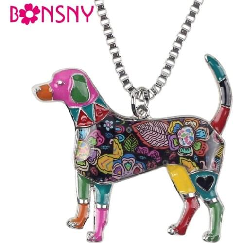 Bonsny Enamel Alloy Beagle Dog Necklace Pendant Chain Collar Choker Unique Animal Jewelry For Women Girls Gift Party Accessories