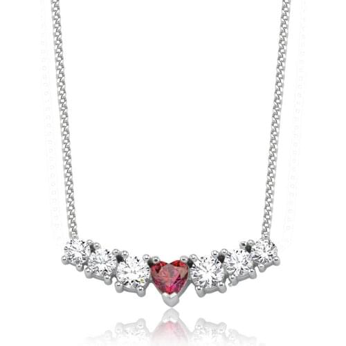 Valori Jewels 0.91 Carat, Zirconia Red Heart And White Round Gemstone, Rhodium Plated, Sterling Silver Necklace