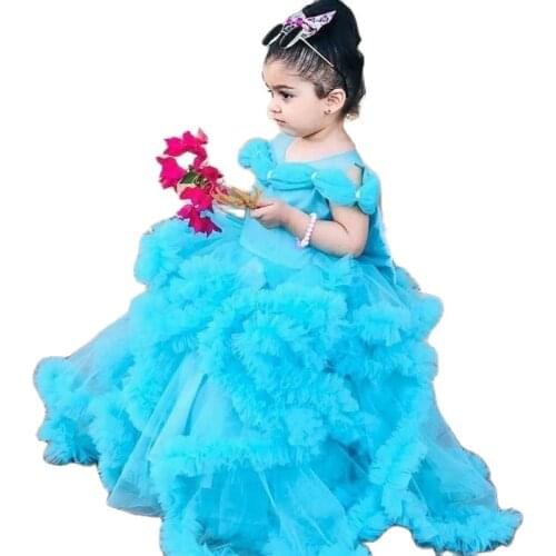 Tiered Ruffles Flower Girls Dresses Puffy Toddler Girls Adorable Kids Birthday Gowns First Holy Communion Wears For Wedding