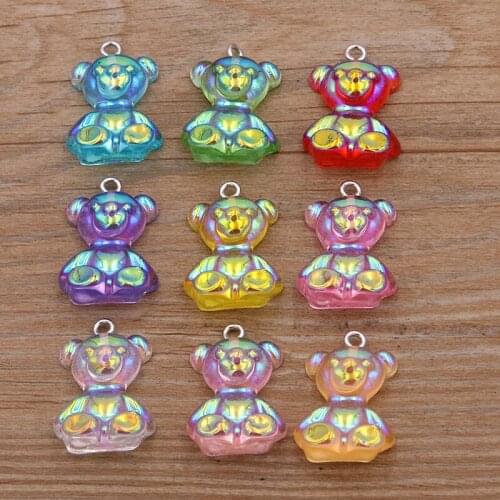 10Pcs 17*25mm 9 Color Animal Bear Charms Resin Cabochons Glitter Gummy Candy Necklace Keychain Pendant DIY Making Accessories