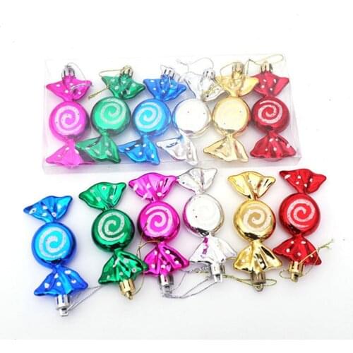 A Box of Six Colorful Christmas Decoration Candy Props Hanging Pendant Ornament Party Supplies for Christmas Tree