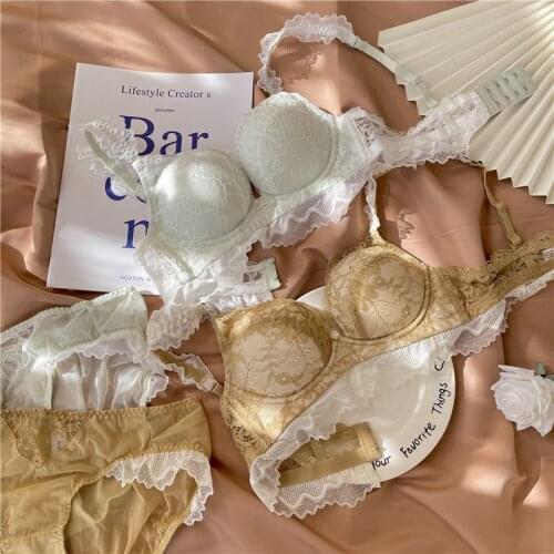 Silk Underwear Without Steel Rings Lace Shoulder Straps Gathering Lingerie Thin Section Breast Receiving Adjustable Bra Set