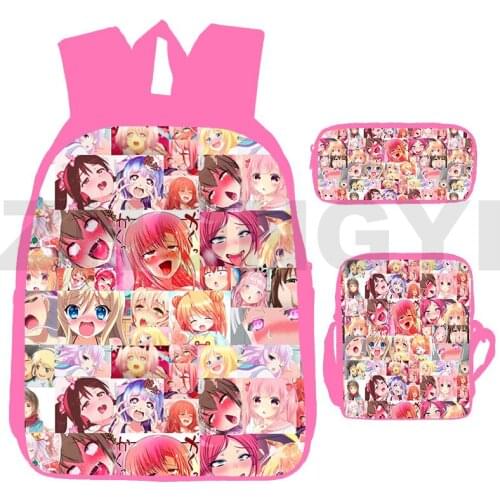 3 Pcs/Set Senpai Ahegao Backpacks for School Teenagers Girls Anime 3D Print Kawaii Hentai Schoolbags Laptop Pink Book Bag Women