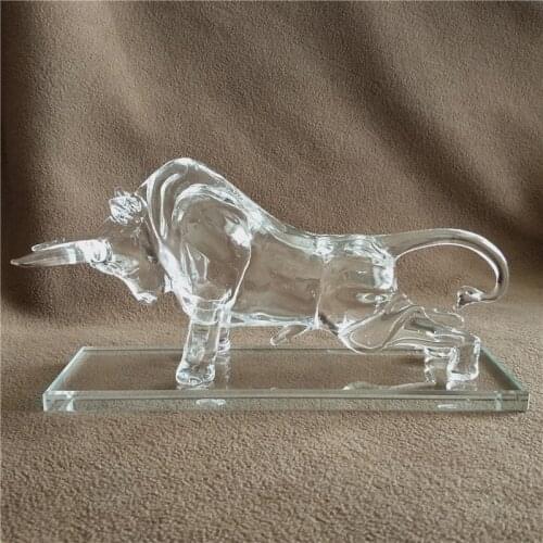 Quartz Crystal Glass Bull Statue Mineral Miniature Ox Mascot Ornament Craft Accessories for Home Decor Business Gift Birthday