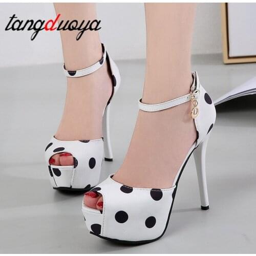 Peep Toe Platform High Heel Polka Dot Sweet Silk Satin Shallow Mouth Fish Mouth Single Women Shoes Offwhite Shoes High Heels