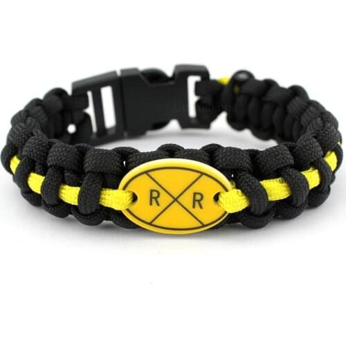 Railway Railroad Crossing Sign Black Yellow 25*18mm Glass Cabochon Outdoor Survival Paracord Charm Bracelets Men Women Gift