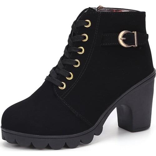 CUZULLAA Women Shoes 2019 Autumn Winter Women High Heels Ankle Boots Ladies Fashion Lace-Up Shoes Woman Winter Boots Size 35-41