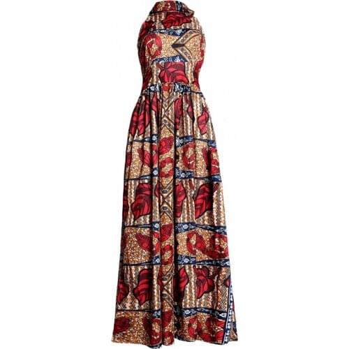 Polyester Women Summer Elegant African Dresses Dashiki Print Long Robe Maxi Dress Vestidos Party Bazin Riche Fashion Sexy Dress