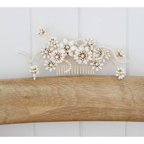 Floralbride Alloy Vintage Crystal Rhinestone Pearls Flower Bridal Hair Comb Wedding Headdress Hair Accessories Women Jewelry