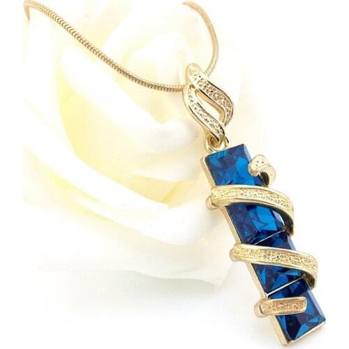 Women Trendy Summer Hollow Geometric Crystal Gold Pendant Necklace Leather Rope Chain