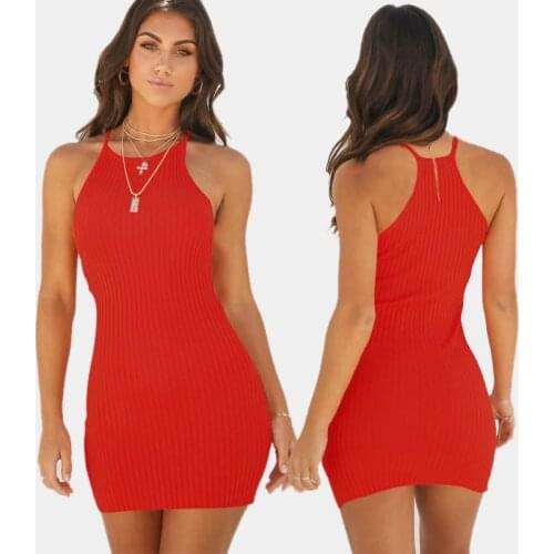 2020 New Womens Ladies Dresses Sexy Off Shoulder Summer Sleeveless Black Red Tank Slim Mini Short Knitted Bodycon Vestido Dress