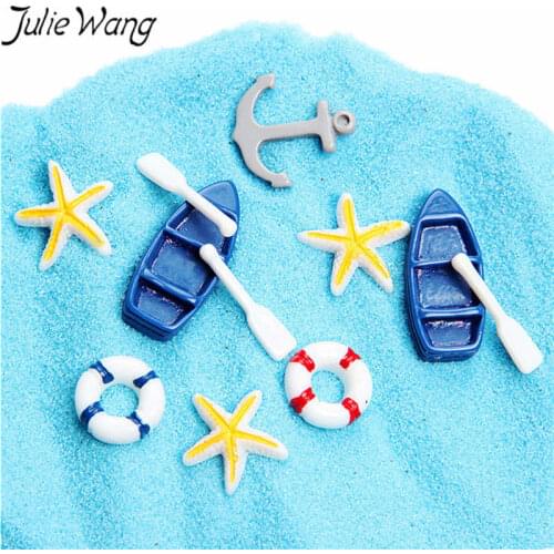 Julie Wang 20pcs Randomly Mix Lifebuoy Boat Paddle Starfish Anchor Resin Cabochon Charms Pendant Jewelry Making Phone Decor