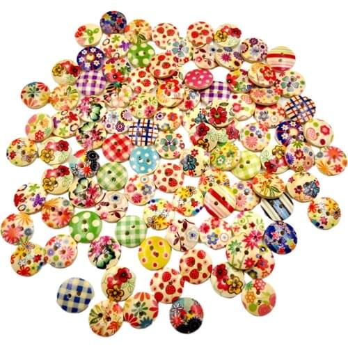 100x Wood Buttons Mixed Patterned For Sew On DIY Scrapbook Cardmaking Craft
