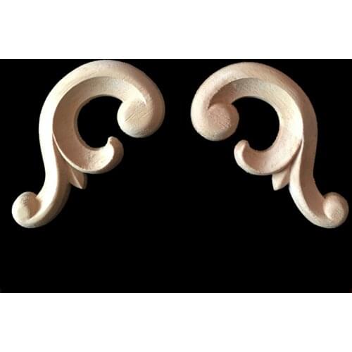 2PCS 8*4CM Wooden Carved Long Onlay Applique Furniture Wall Unpainted Door for Home Cabinet Decoration Crafts for Furniture