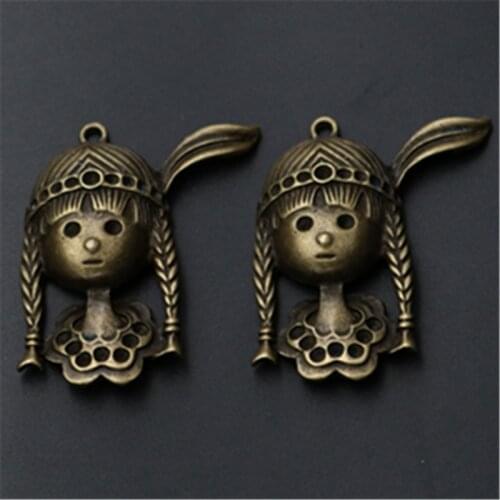 2pcs Antique Bronze Color Indians Princess Charm Necklace Keychain DIY Retro Jewelry Handmade Metal Pendants A862