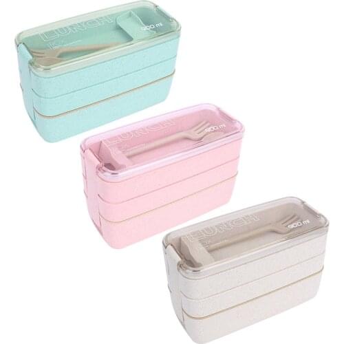 3 Layer Wheat Straw Bento Boxes 900ml Healthy Material Lunch Box Microwave Dinnerware Food Storage Container Lunchbox