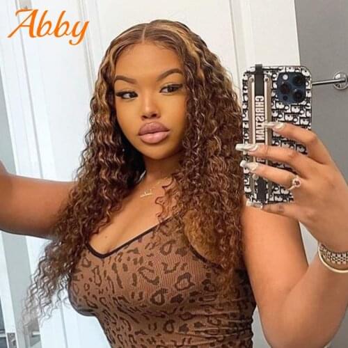 4/27 Highlight Wigs Brown Colored Human Hair Mongolian Water Wave Wigs For Women Lace Front Human Hair Wig 4x4 Lace Closure Wig