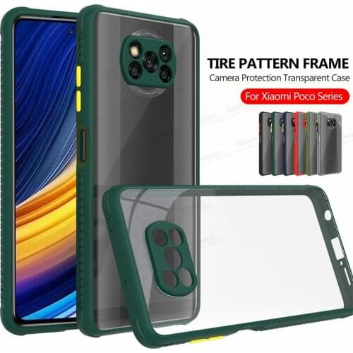Tire Pattern Frame Case For Xiaomi Poco X3 Pro F3 M3 Pocophone Little Poxo M F X 3 NFC Camera Protection Transparent Cover Coque