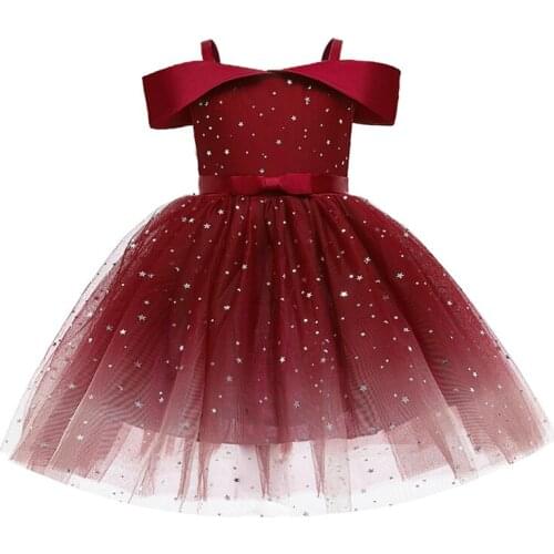 Children Dress Subnet Yarn Starry Sky Fluffy Dress Girls Catwalk Birthday Party Wedding Flower Girl Dress For 2-10 Yrs Clothes
