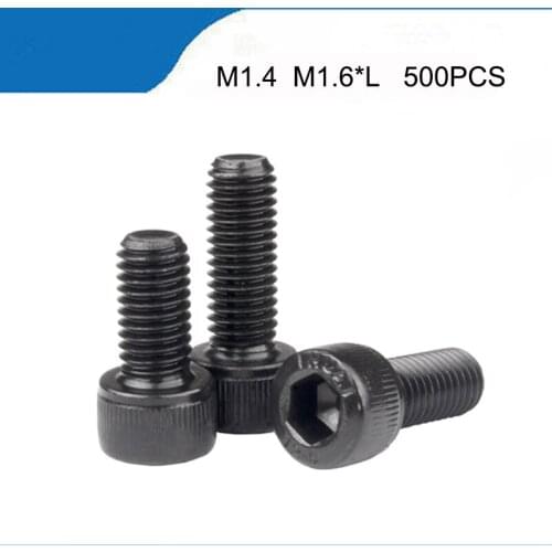DIN912 M1.4 M1.6 Black Grade 12.9 Alloy Steel Hex Socket Head Cap Screw Bolts Metric Thread M1.4/M1.6*3/4/5/6/8/10/12 mm