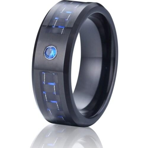 Anniversary Alliance Tungsten Carbide Ring For Men 8mm marriage Wedding band mens Ring Black/Blue Carbon Fiber womens ring