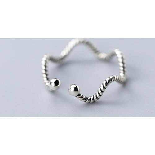 Drawing Wave Twist 925 Sterling Silver Temperament Literary Personality Simple Fashion Female Resizable Opening Rings SRI163