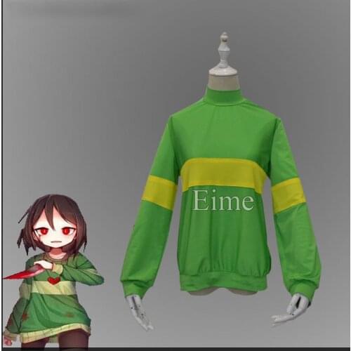 Chara Cosplay Costume Halloween Unisex Full Sleeve Sweatshirts Casual Pullover Tops High-necked Streak Clothes