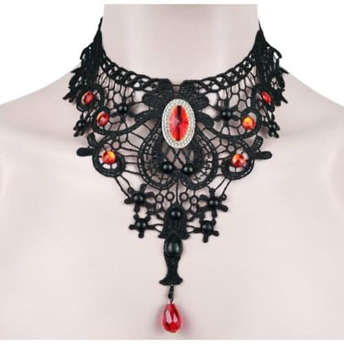 Halloween Lace Necklace Red Lace Steampunk Retro Statement Necklace Bib Necklace Clothing Accessories Dropshipping