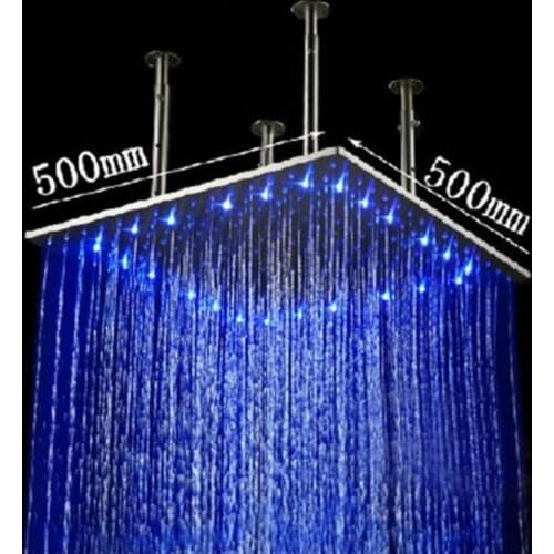 Brass Bathroom Ceiling Mount in 20 Square Shower Head Chrome LED "Top Sprayer