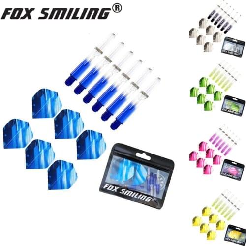 Fox Smiling 6PCS 2BA 35mm Nylon Dart Shafts With 6PCS Darts Flights Colorful Dart Accessories Dardos Feather leaves