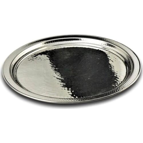 Copper Serving Plate Silver Color Decorative Authentic Style Dinner Dishes Round Cake Tray Kitchen Gift Made in Turkey 36 CM