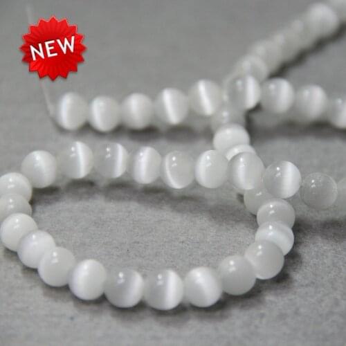 Min Order1) 8mm Fashion New White Glass Mexican Cat Eye Beads Granular Bead Loose DIY Beads 14inch Jewelry Making Design