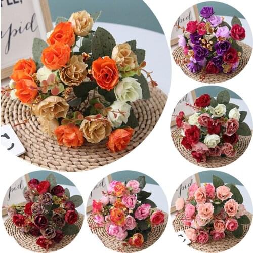 Multicolor Fake Rose Flower Artificial Plastic Flowers Rose Pink Silk Bouquet Peony Home Wedding Party Decoration Accessories
