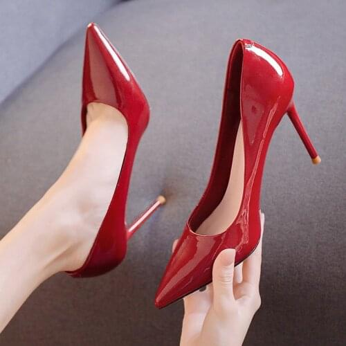Fashion Newest Women Shoes 2021 Spring Thin High Heels Pumps Wedding Red Patent Leather Office Lady Party Shoes For Woman K0010