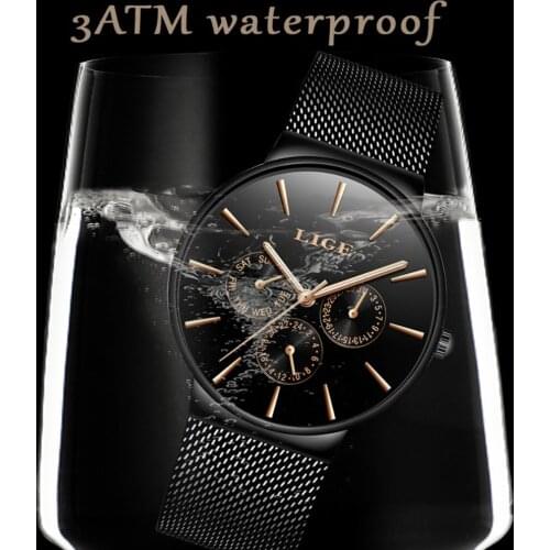 Men Fashion Comprehensive training watch Waterproof Analog Quartz Wrist Watch with Week Date Display
