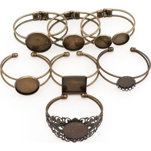 20/25/30mm High Quality Bronze Plated Bangle Base Bracelet Base Blank Findings Fashion Tray Bezel Setting Cabochon Cameo
