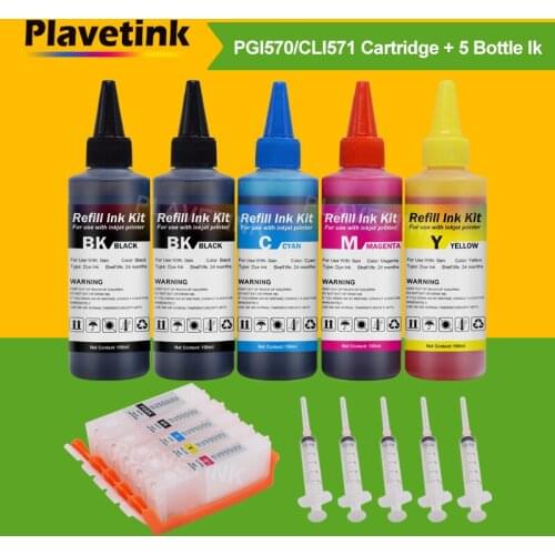 Plavetink PGI-570 CLI-571 Refill Ink Cartridge + 5 Bottle Ink Compatible For Canon Silver MG6850 MG6851 MG6852 - Silver MG6853