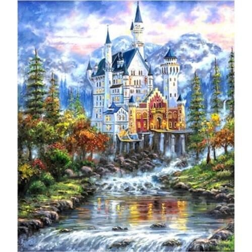 Full Round Scenic Diamond Painting Cross Stitch Wall Art Decor DIY 5D Diamond Mosaic castle Picture of Rhinestones