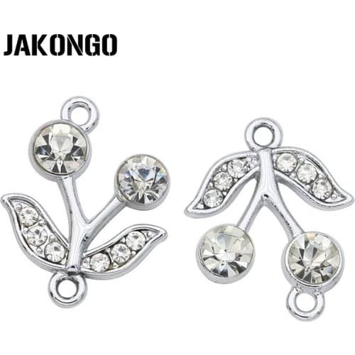 JAKONGO Sliver Plated Crystal Cherry Charm Connectors fit Jewelry Making Bracelet Findings Accessories DIY 22x17mm