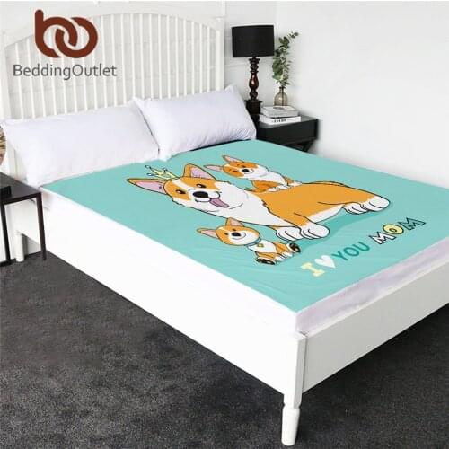 BeddingOutlet Corgi Bed Sheet Cartoon Animal Microfiber Fitted Sheet Queen Cute Dog Mattress Cover Green Yellow Bedding 1-Piece