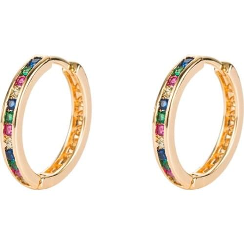 Colorful Rainbow Hoop Earrings For Women Multicolor Zircon Inlaid Golden Huggie Charm Female Wedding Earring Piercing Jewelry