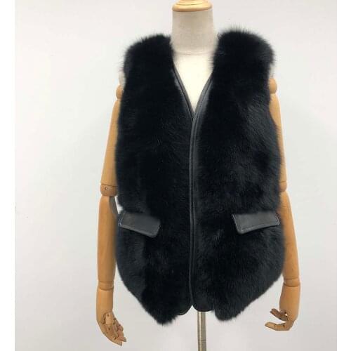 Winter High Quality Leather Bag Cover Fox Vest Women Real Fox Fur Sleeveless Coat Custon Made Xxxxl