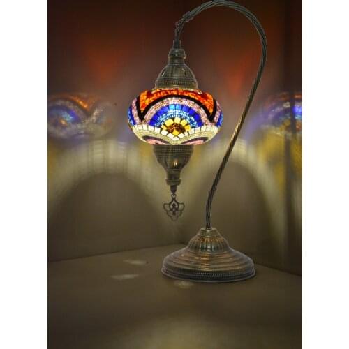 MOZAIST Turkish Lamp, Swan Neck Mosaic Table Lamp, Moroccan Decorative Glass Antique Bohemian Vintage Light Shade, Tiffany Desk